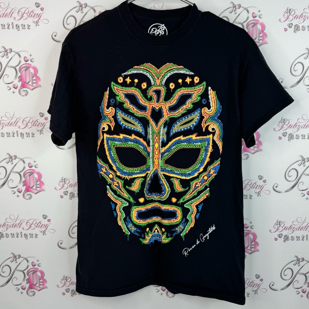La pura vida tshirt top shirt mask Black Tee with Colorful Mask Graphic